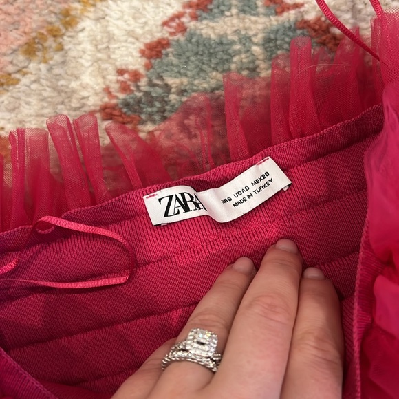 Zara pink knit strapless stop with tulle. Size S - Picture 3 of 4